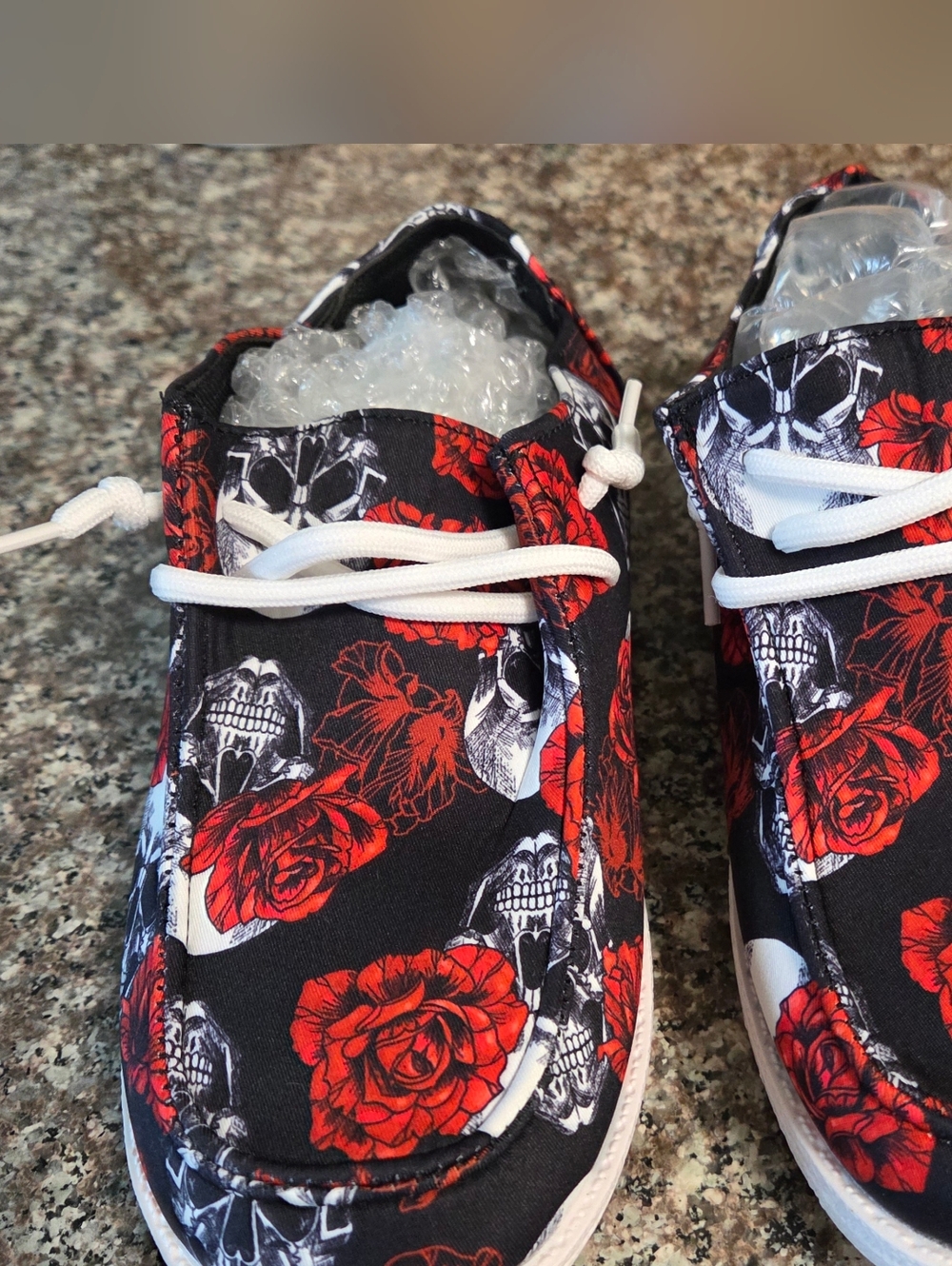 Floral Skull Slip-On Shoes - Red & Black
